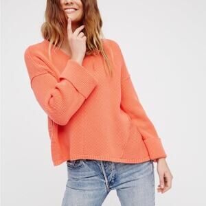 Free People Knit Sweater Womens Small Coral Oversized Pullover Wide Sleeves